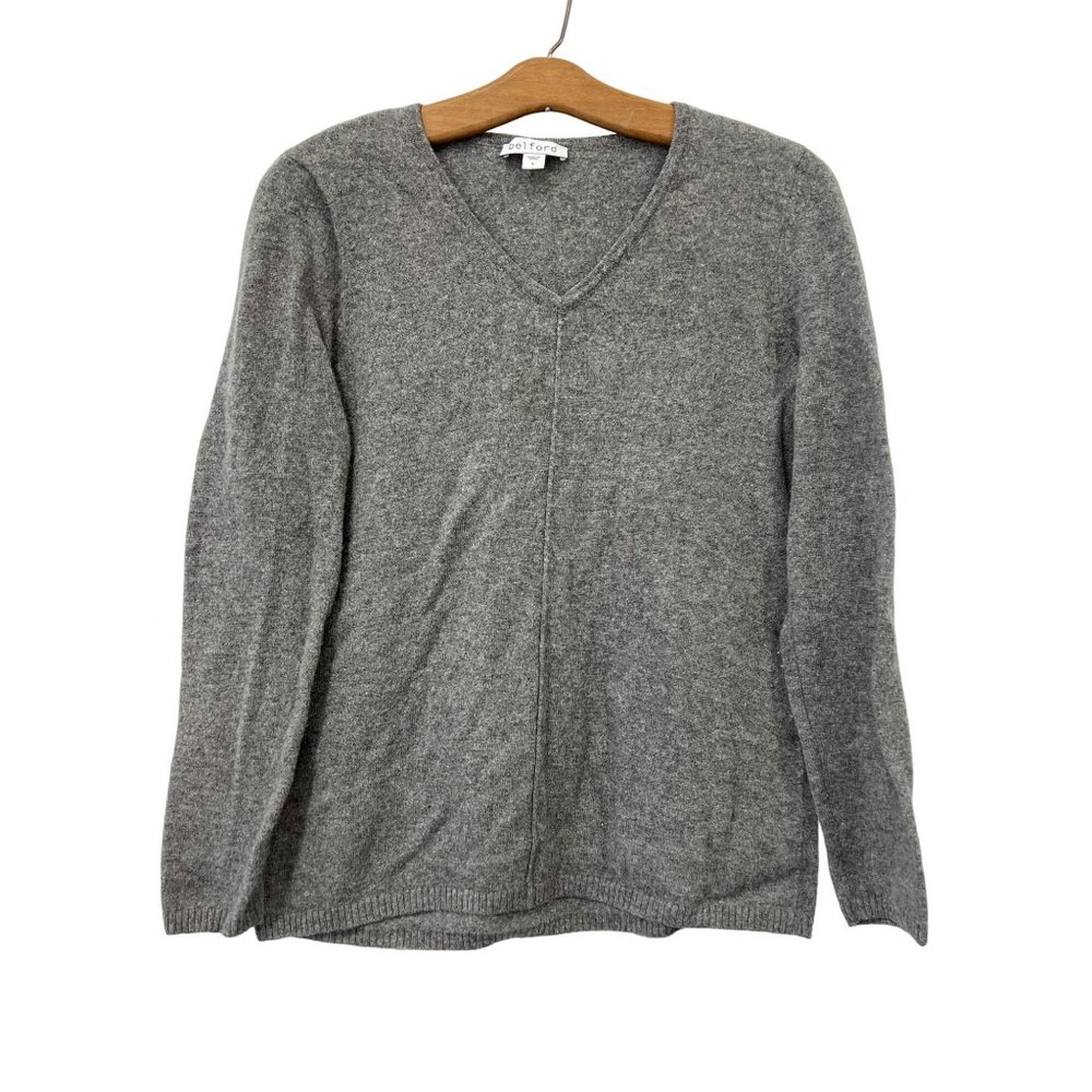 Belford Cashmere V-Neck Pullover Sweater Womens L Cozy Knit Gray Comfy